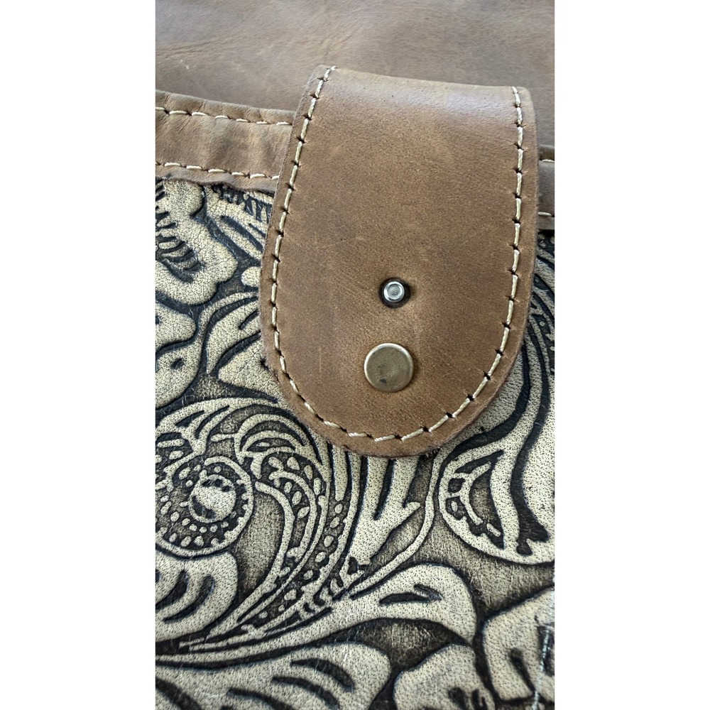 Myra Bag Brown Tooled Floral Embossed Leather Crossbody Shoulder Bag Distressed - Picture 2 of 6